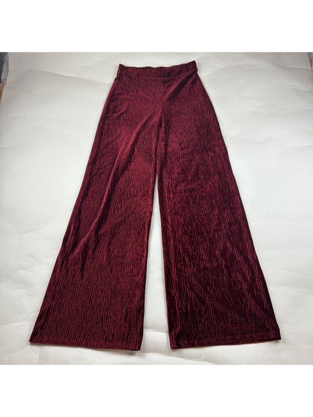EXTRA LONG Naked Wardrobe Burgundy Ribbed Stretch Velvet Wide Leg Pant M